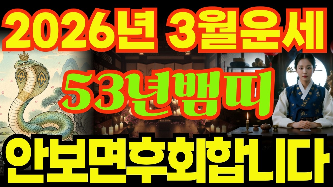[53년뱀띠운세]안보면후회합니다!!1953년계사생뱀띠26년3월운세