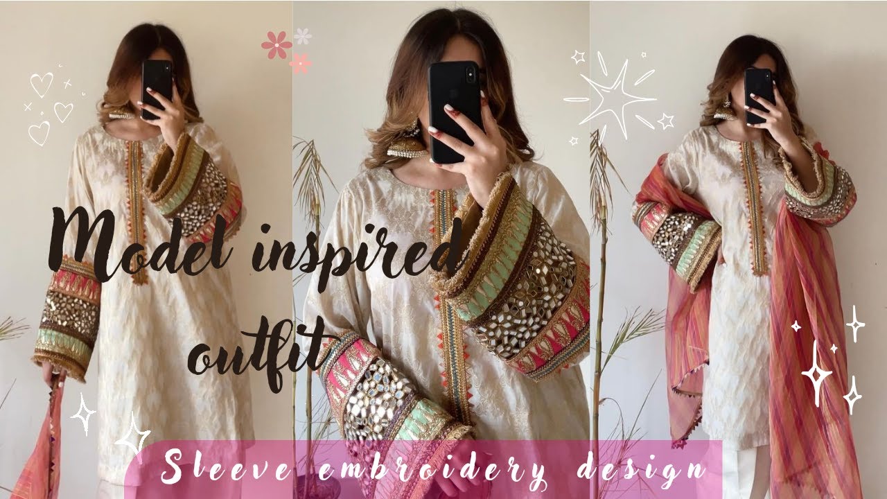 Model inspired outfit sleeves embroidery/Recreating  Sleeves Embroidery Design #sleevesdesign