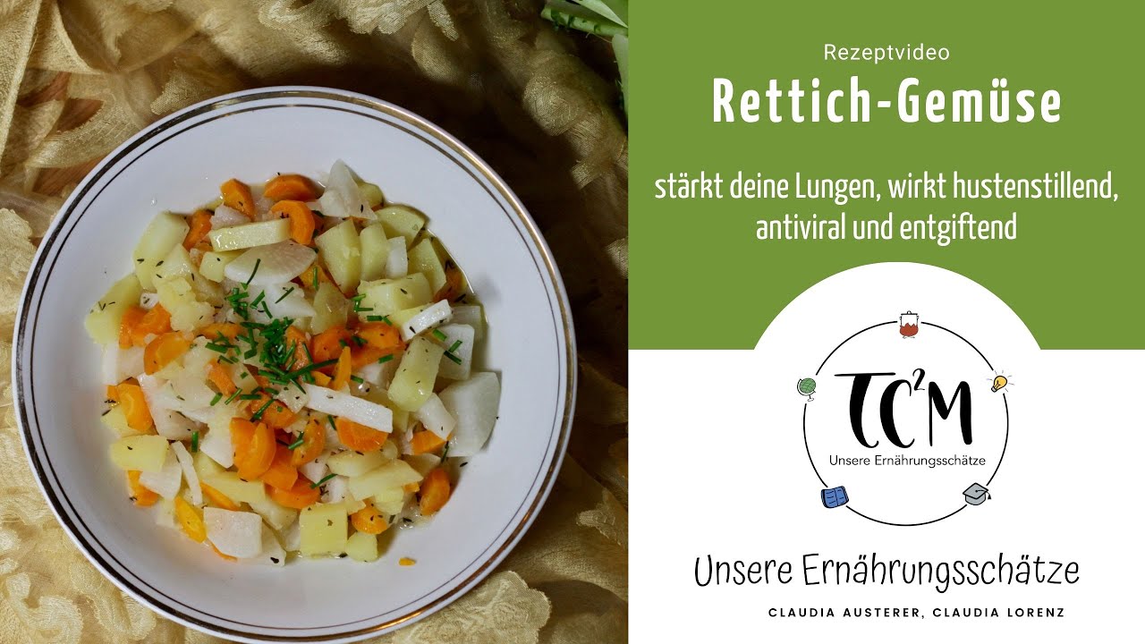 Rezeptvideo: Rettich-Gemüse stärkt laut TCM deine Lunge, wirkt hustenstillend, und entgiftend.