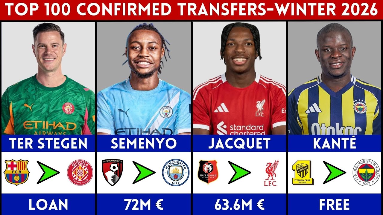 🔥 TOP 100 CONFIRMED TRANSFERS WINTER 2026 | FT. SEMENYO, TER STEGEN, KANTE, JACQUET.........