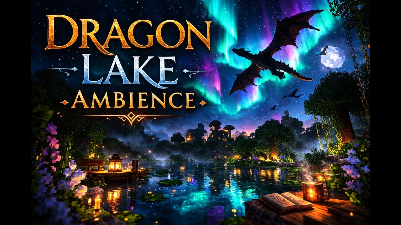 Dragon Lake Ambience 🐉 Minecraft Relaxing Medieval Music for Sleep, Study & Focus 1h+