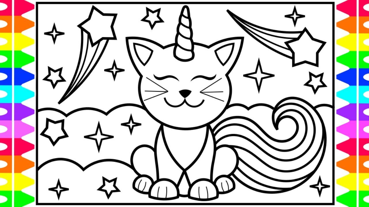 How to Draw a CATICORN for Kids 💜💛💖🌈🌟Caticorn Drawing for Kids | Caticorn Coloring Pages Kids