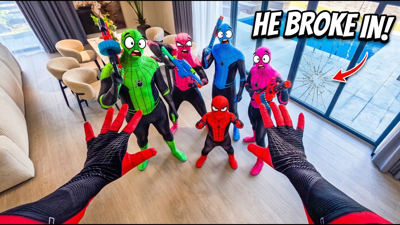 Angry LITTLE-SPIDEY vs 5 SPIDER-MAN! HOUSE Invasion Gone WRONG! (Comedy Parkour POV)
