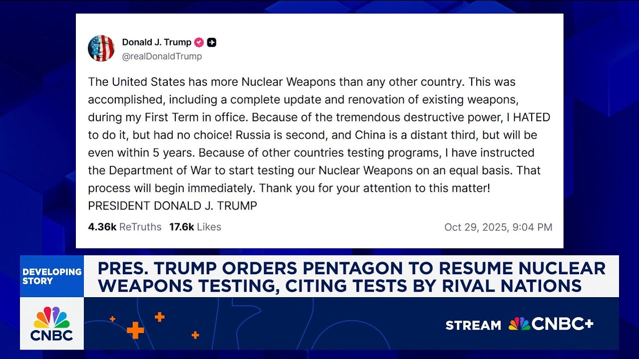 Pres. Trump orders Pentagon to resume nuclear weapons testing, citing tests by rival nations