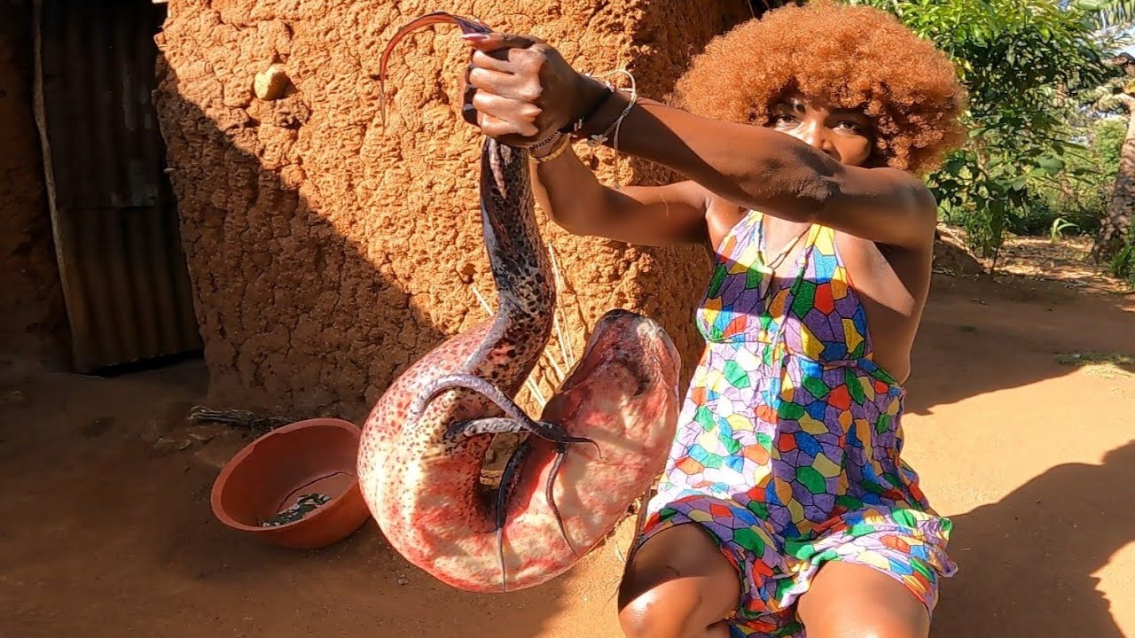 Turning Scary Monster Fish into Delicious American lunch | African village cooking