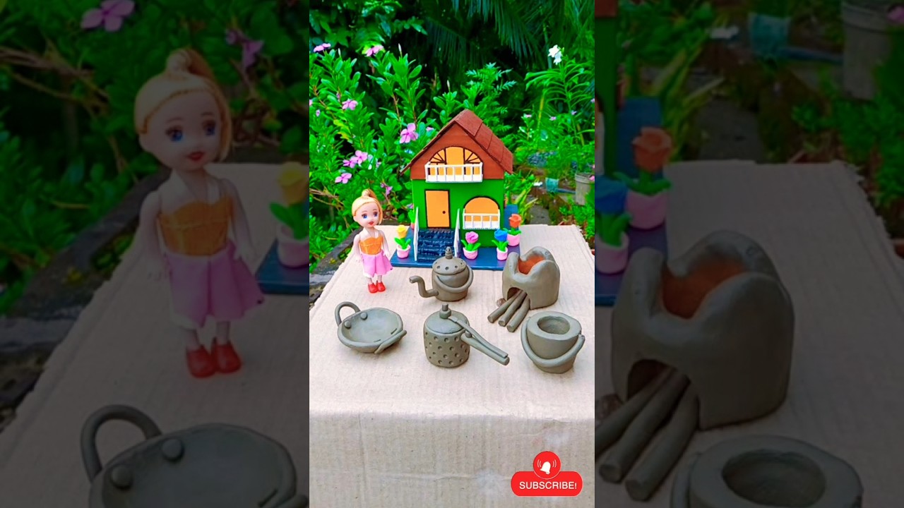 realistic tiny clay house with mini kitchen setup🏡🍳 | Handmade miniature #youtubeshorts #viralshorts