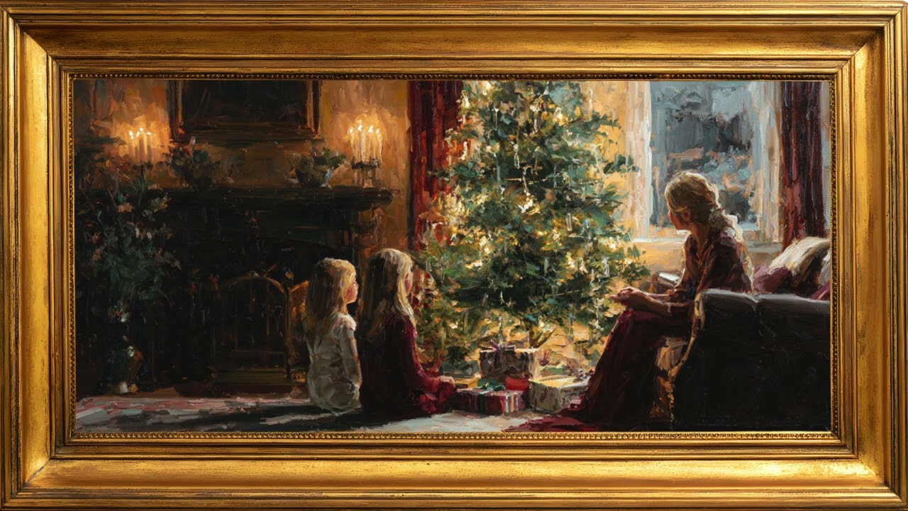 Vintage Christmas Family Scene TV Art Screensaver | Gold Frame TV Art | Art Screensaver TV 1Hr 4K