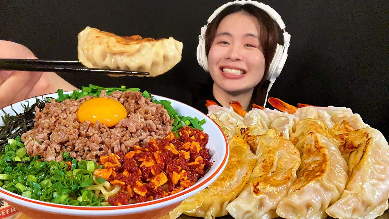 ASMR Тайваньские Мазесоба и Гёза‼️【субтитры/Мукбанг/Звуки еды】