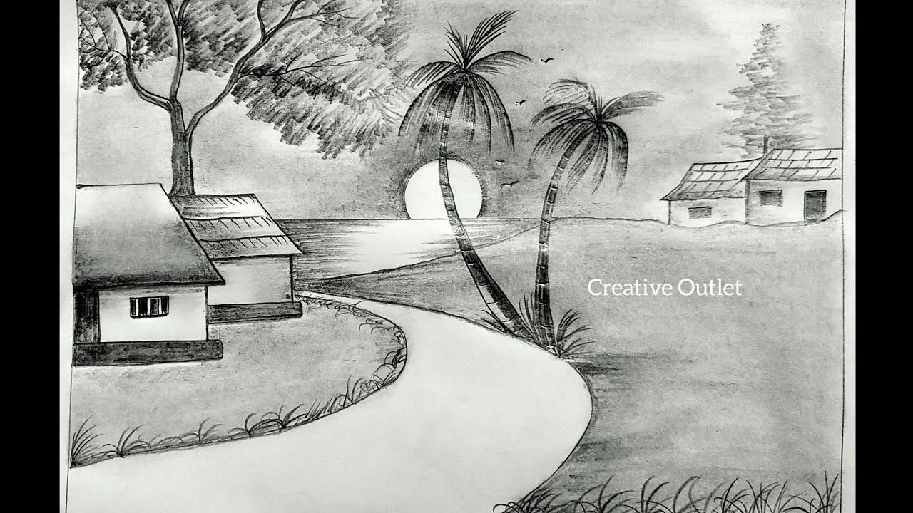 How to Draw Sunset Scenery With Pencil ; Easy Drawing For Beginners  #sunset #drawing #pencilart