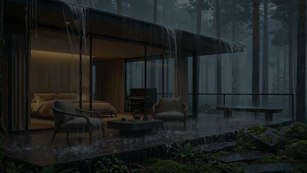 3 Hours Rain Sounds in a Cozy Japanese Glass Room | Deep Sleep & Relax