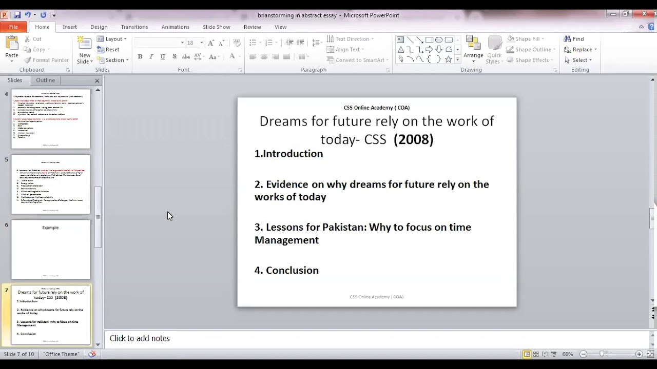 Sample Abstract Essay:Dreams for Future Rely on the Work of Today