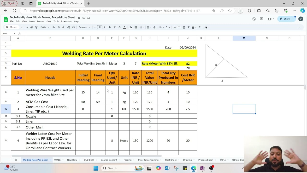 Mig Welding Rate per meter Calculation