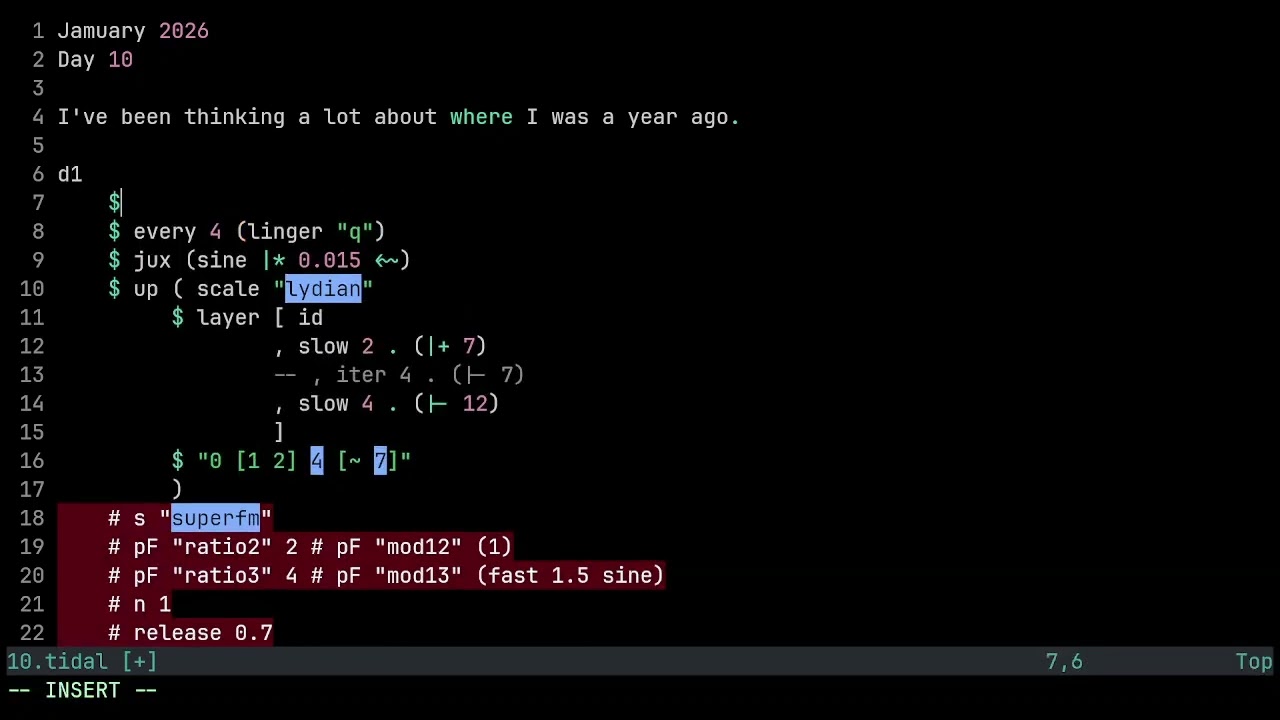 Jamuary 2026 Day 10 Tidal Cycles Livecoding