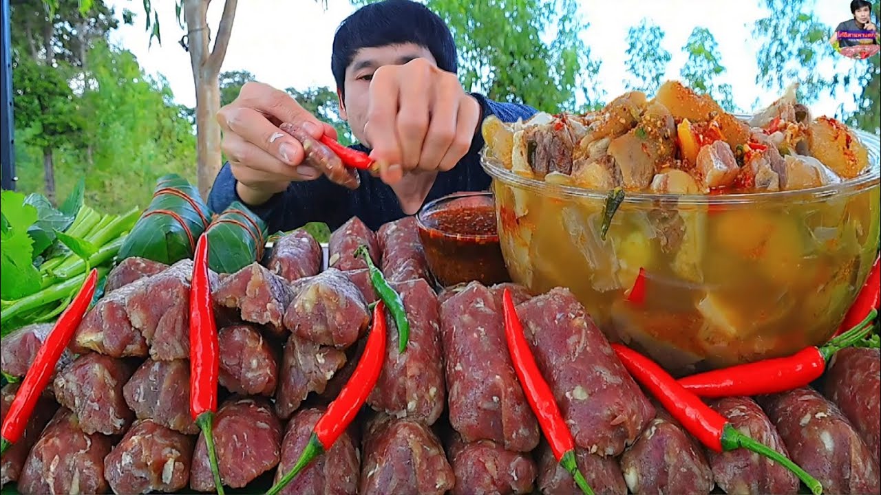 ส้มเนื้อวัวแกล้มพริกผักสดแซ่บคักอีหลีครับพี่น้องASMR MUKBANG EATING SHOW#โก้อีสานพาแดก 