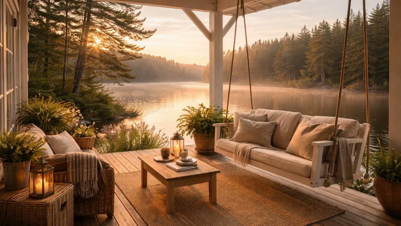 Lakeside Porch Swing | Light Summer Breeze & Singing Birds | 3 Hours Peaceful Lake Ambience