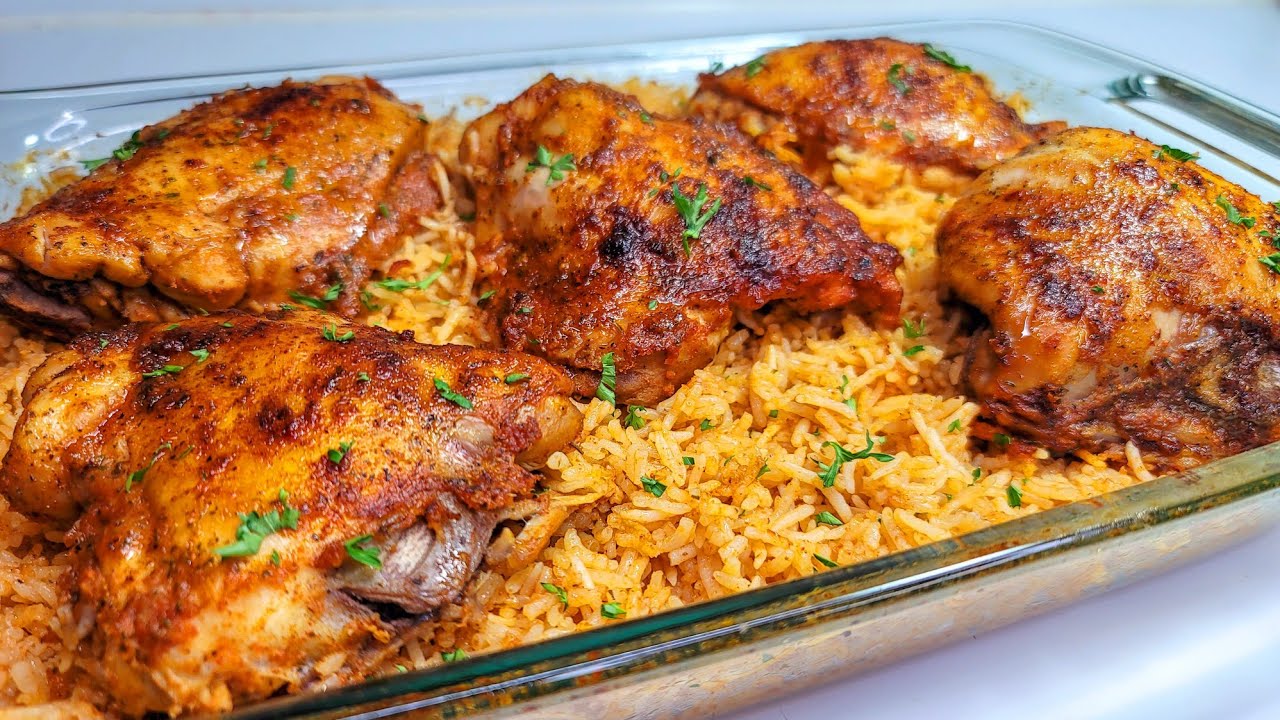 OVEN BAKED CHICKEN & RICE | one pan dish lazy man's style