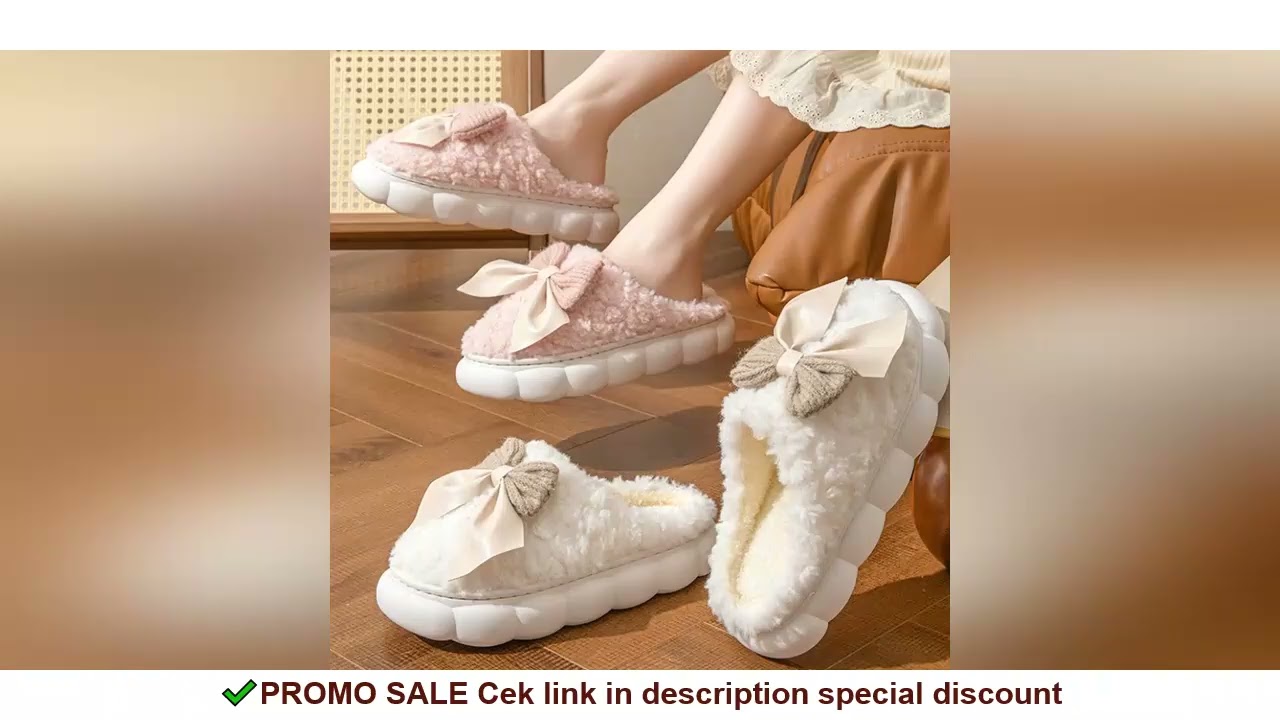 Winter Warm Fur Slippers for Women Cute bow House Non Slip Soft Shoes Comfort Flat Heel Home Indoor