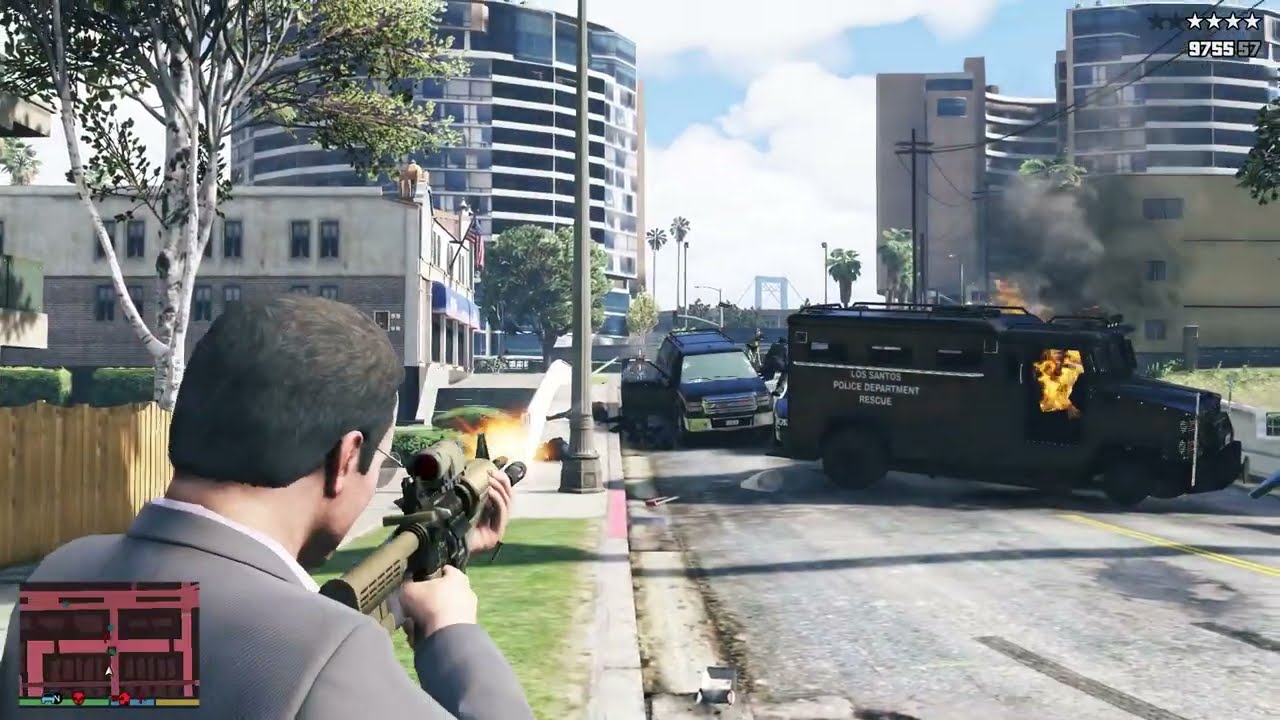 GTA V: Michael, Franklin, Trevor, Chef, Lamar, Stretch 10 Star Cop Battle + Escape