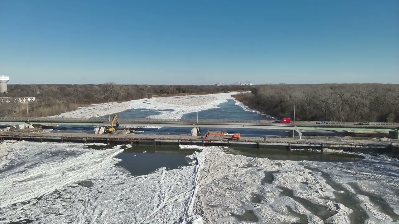 Loup River Ice Jam at Columbus, NE - Upstream of Highway 81 Bridge - 01/22/2026