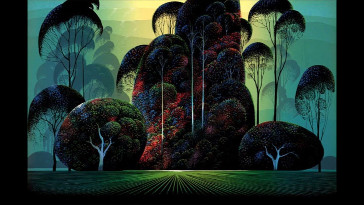 Eyvind Earle. 6 Forest Paintings for Disney Studios.