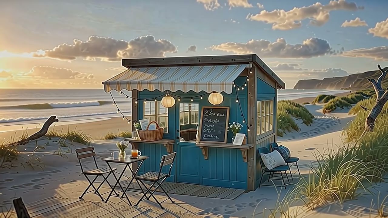 🌊☕️ 2.5 Hours of Beach Café Music | Ocean Waves & Sunset Calm