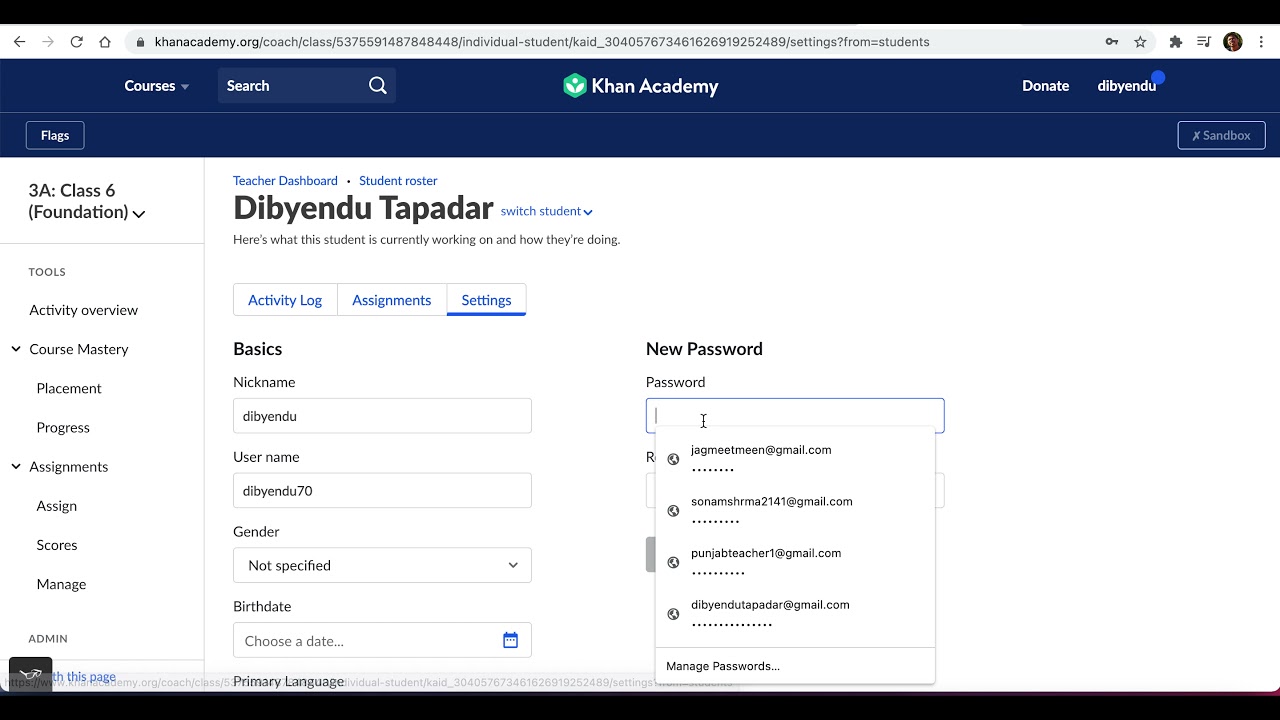 Khan Academy | How to change Student Password