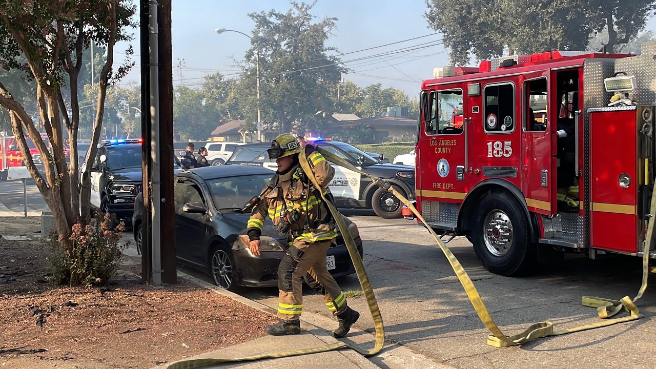 LACo.FD Responding to a structure fire that turned into a garage fire only || S Towne Ave || 185s