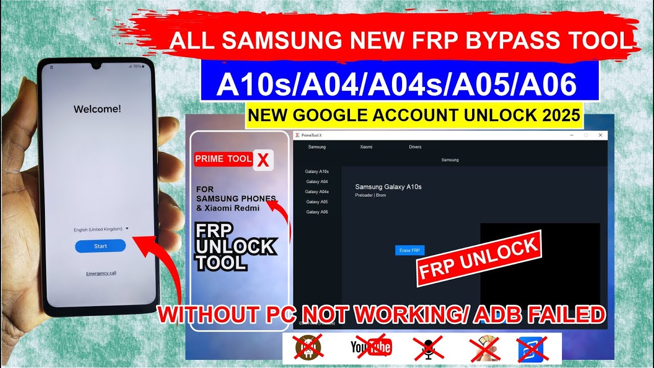 All Samsung A10s/A06/A05/A04e/A04 FRP Bypass with New Prime Tool X  2025| Android 13/14 Google Lock💯