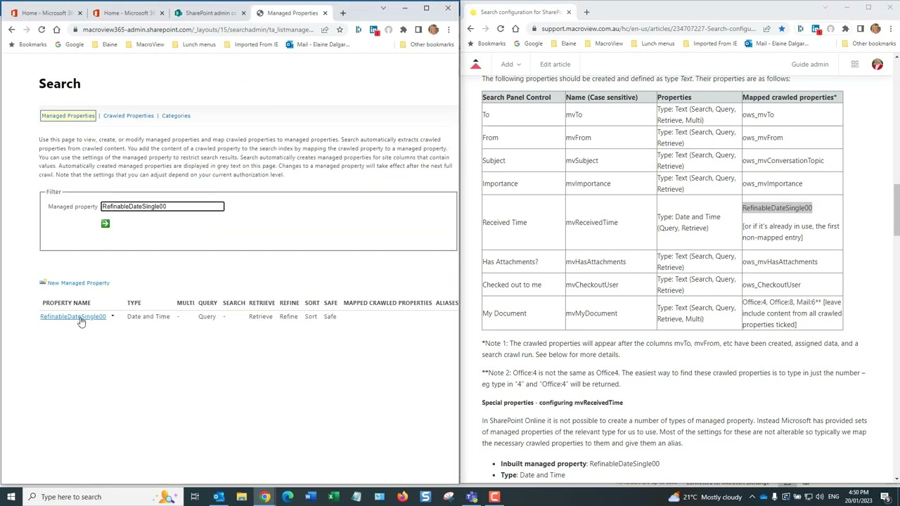 Creating Managed Properties in SharePoint for MacroView DMS (email and document properties)