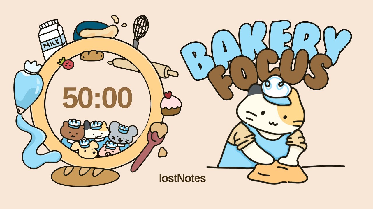 STUDY WITH ME 4x50 min Bakery Focus Pomodoro timer ⋆⁺ | ˚˖🥐˚perfect for study & working