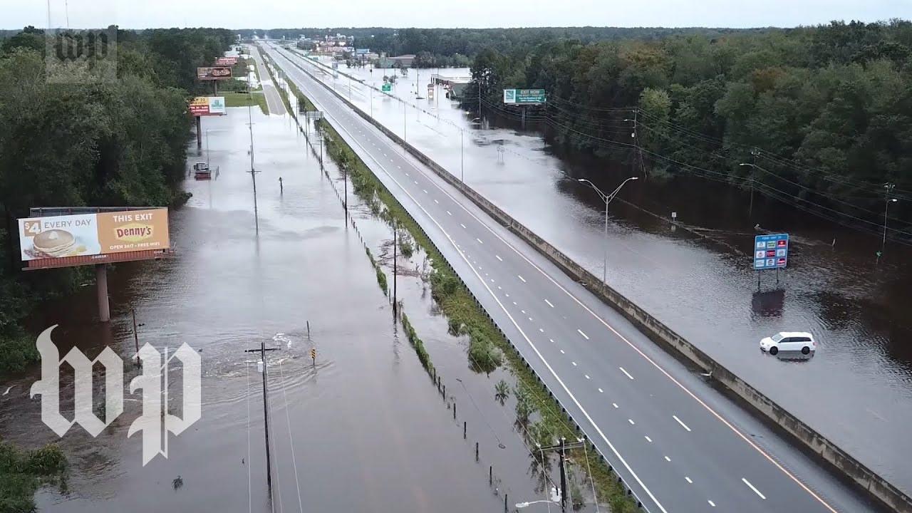 N.C. streets submerged in floodwater, seen from above