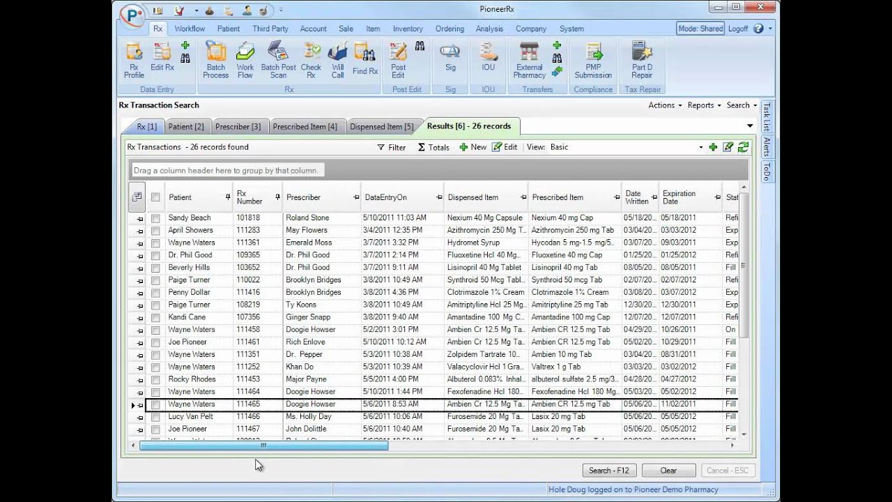 PioneerRx - Rx Transaction Grid Tutorial Segment 4 Freezing Columns & Rows