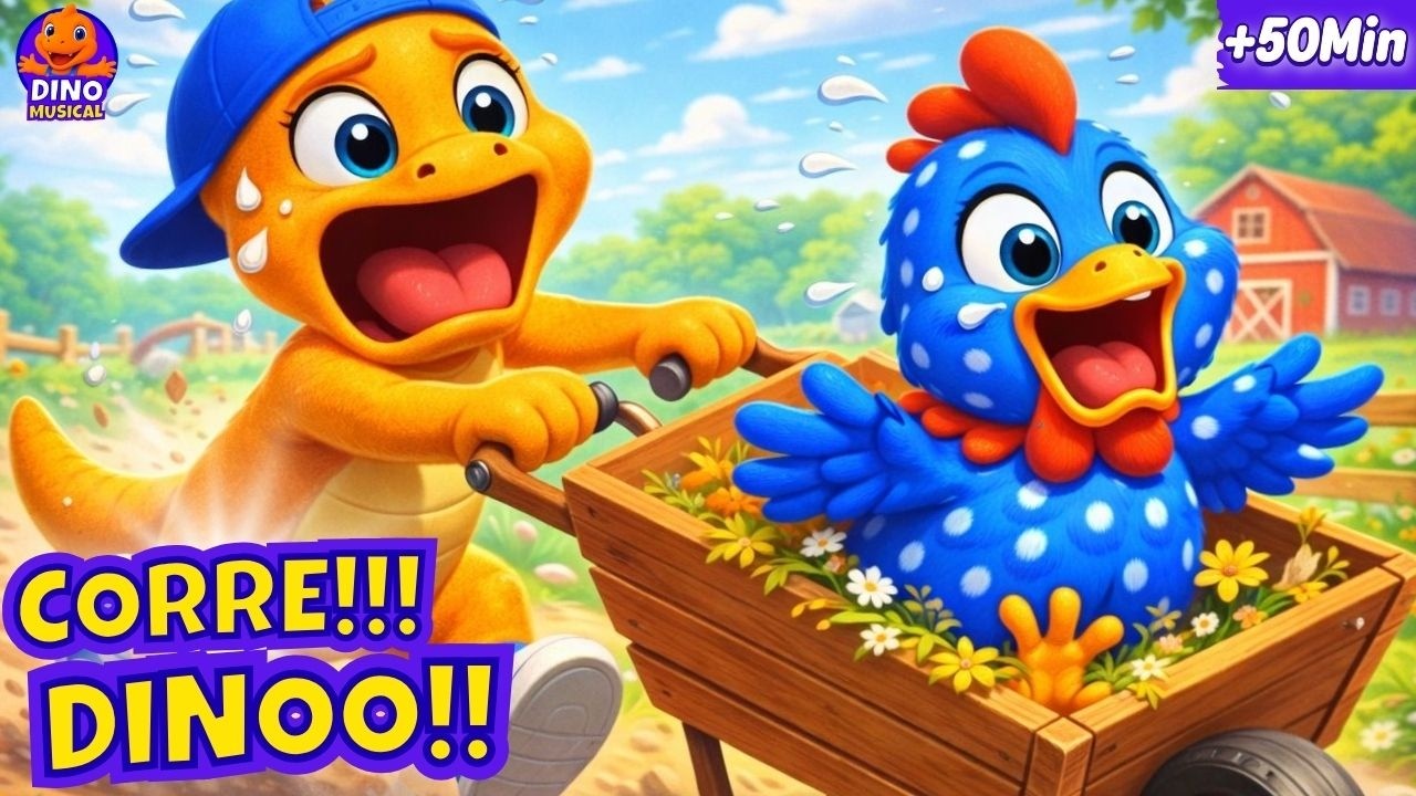 🦖🐔50 MINUTOS DE MÚSICAS INFANTIS NA FAZENDA | Corre Dino Animado