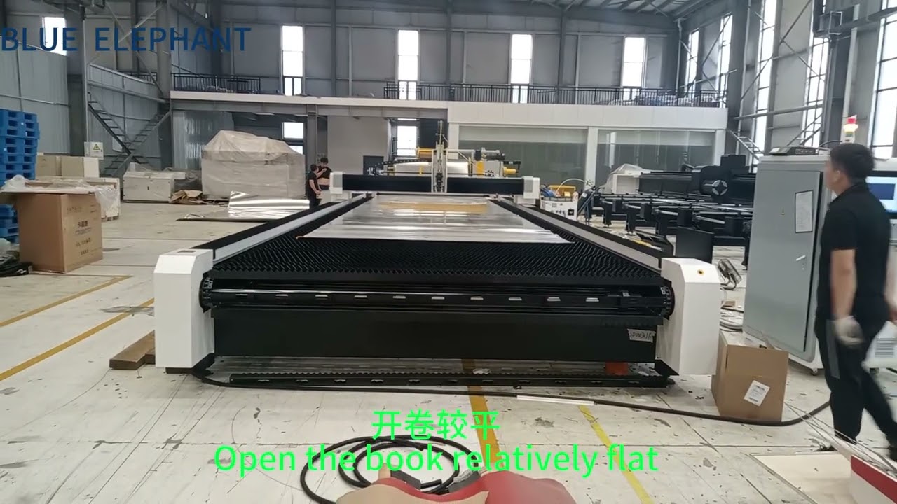 DX250301F 3*9m work area Uncoiling and leveling laser cutting machine.