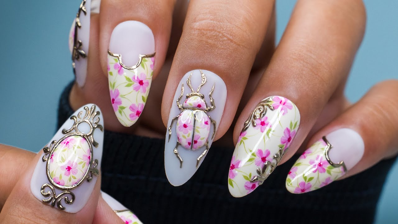 🪲Floral Beetle Nail Art Full Tutorial | Elegant Bug-Inspired Nails