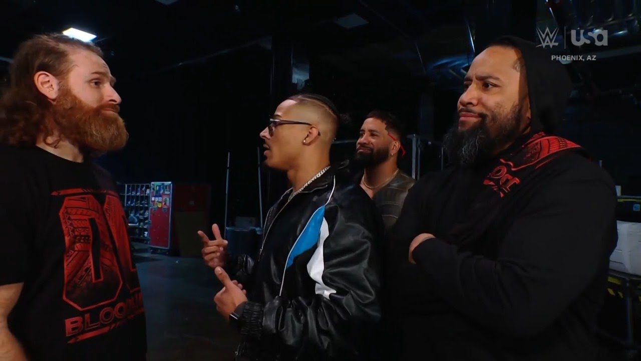 Jimmy & Jey Uso gang up on Carmelo Hayes as he provokes Sami Zayn Bakstage _Smack Down Jan. 03, 2025