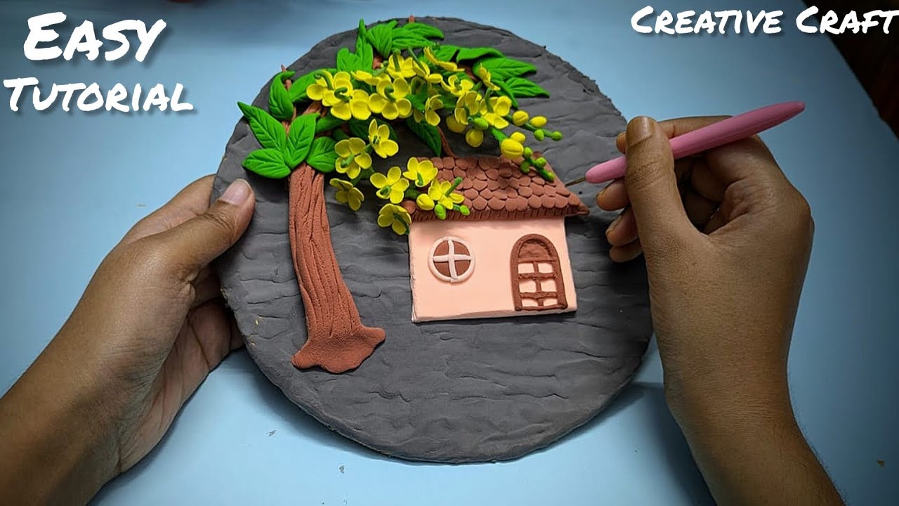 Clay Art Wall Hanging || Clay Wall Hanging Craft Ideas - Golden Shower Tree || Wall Decor Tutorial