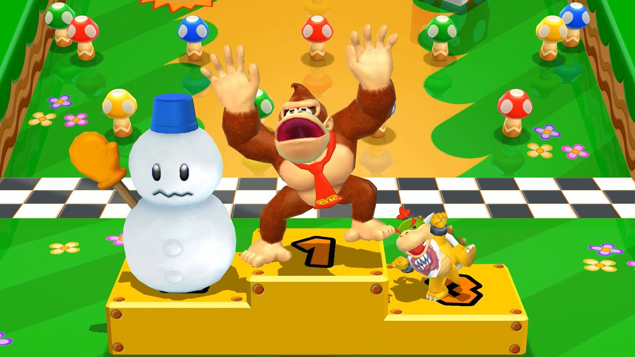 Mario Party 9 Minigames - Snowman Vs Donkey Kong Vs Bowser Jr. Vs Yoshi