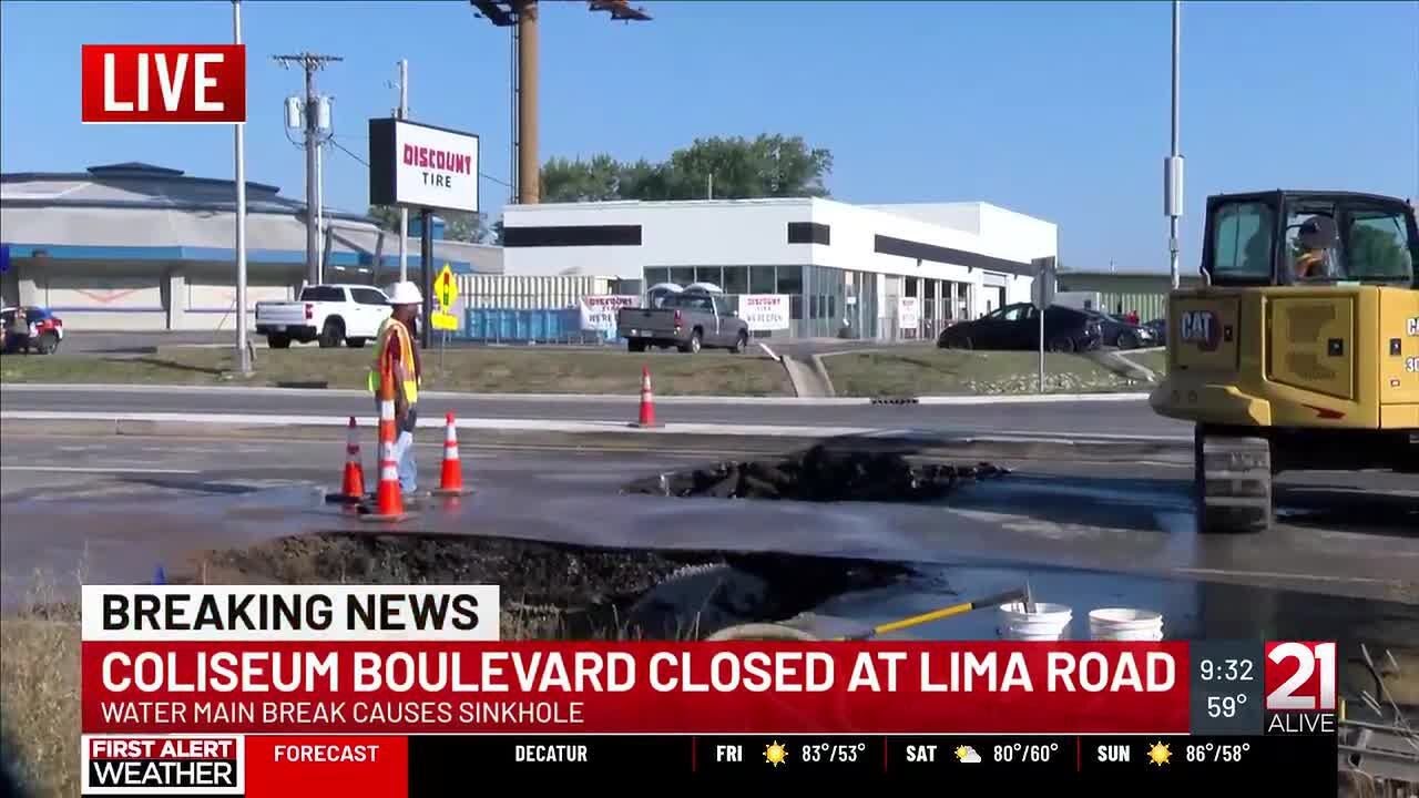 Coliseum Blvd. closed at Lima Rd. after water main break causes sinkhole