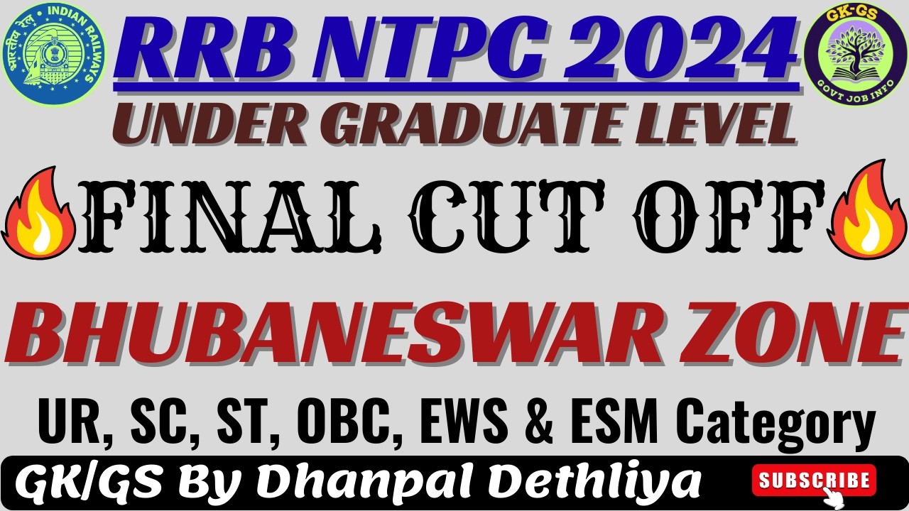 RRB NTPC 2024 Under Graduate Level Final Cut Off🔥| Bhubaneswar Zone | Cut Off After Typing Test💯