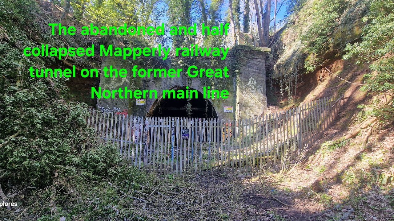 The collapsed and abandoned Mapperly Railway tunnel with the tower of rubbish.