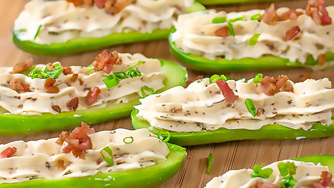 Keto Bacon Ranch Stuffed Cucumber Snacks - Low-carb Light and Creamy Appetizers (Easy to Make)