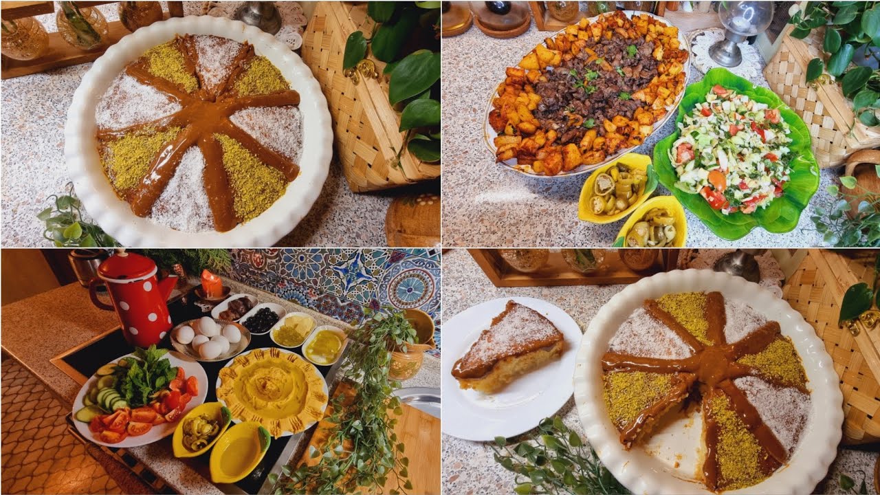رغم تعب وارهاق السبت حضرتلن مالذ وطاب من الحلو والمالح👌بسبوسة التوفي، بطاطا حرة وكبدة ، فطور العطلة 