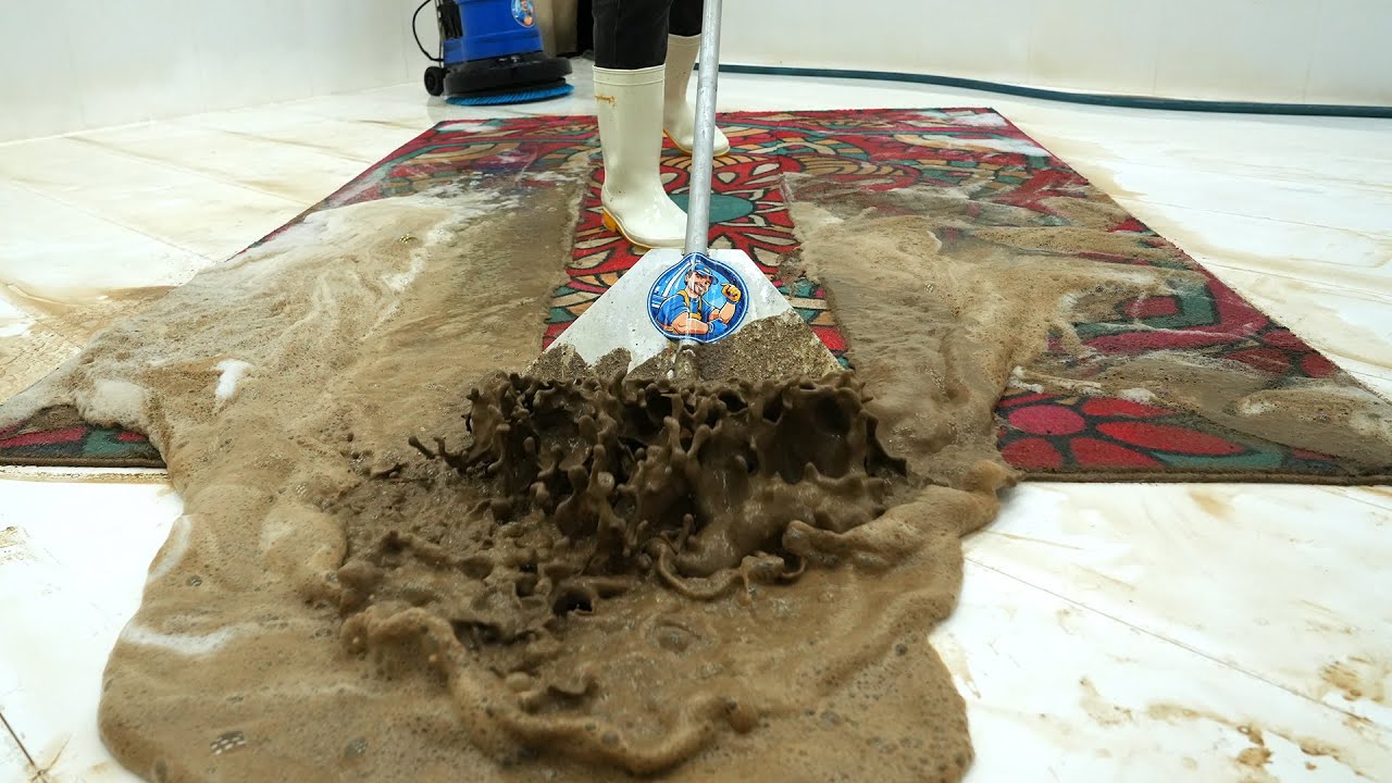 A Colorful Rug Hidden Under a Mud Explosion… Watch It Come Back – Carpet Cleaning ASMR