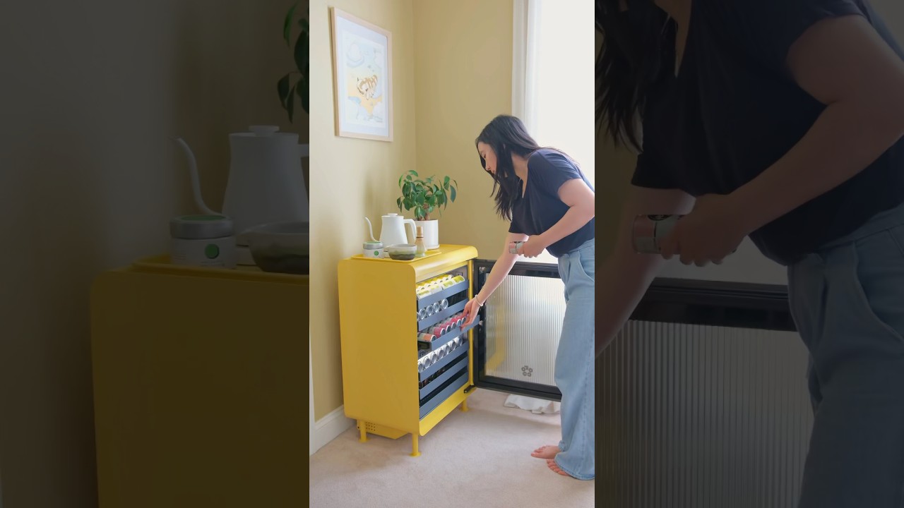 unboxing the cutest dream mini fridge for our home office: Rocco fridge 💛 #homedecor #fridgerestock