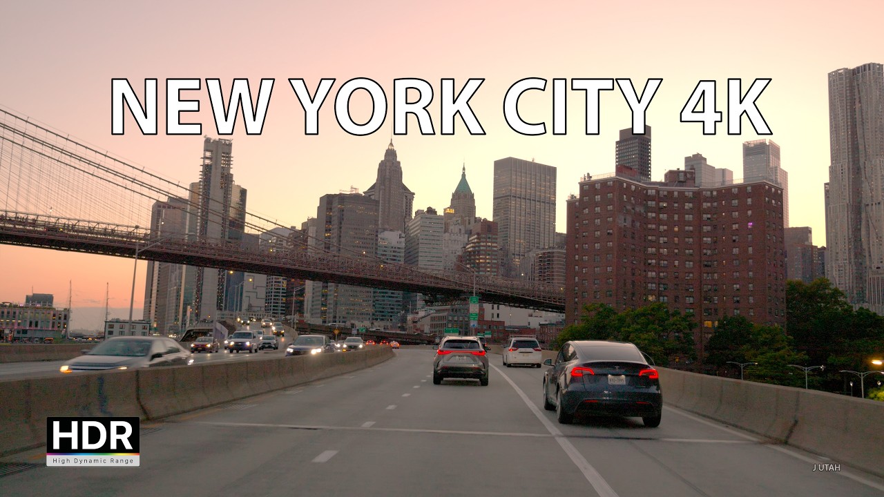 New York City 4K - Skyline Sunset Drive - USA