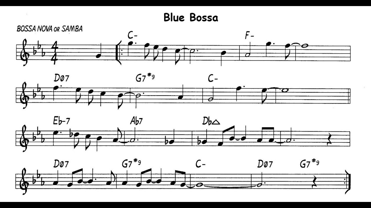 Blue Bossa - play along backing track with chart (real instruments)