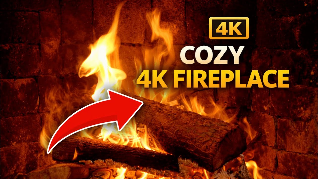 4K Fireplace Close-Up | Warm Relaxing Ambient Music | 1 hour