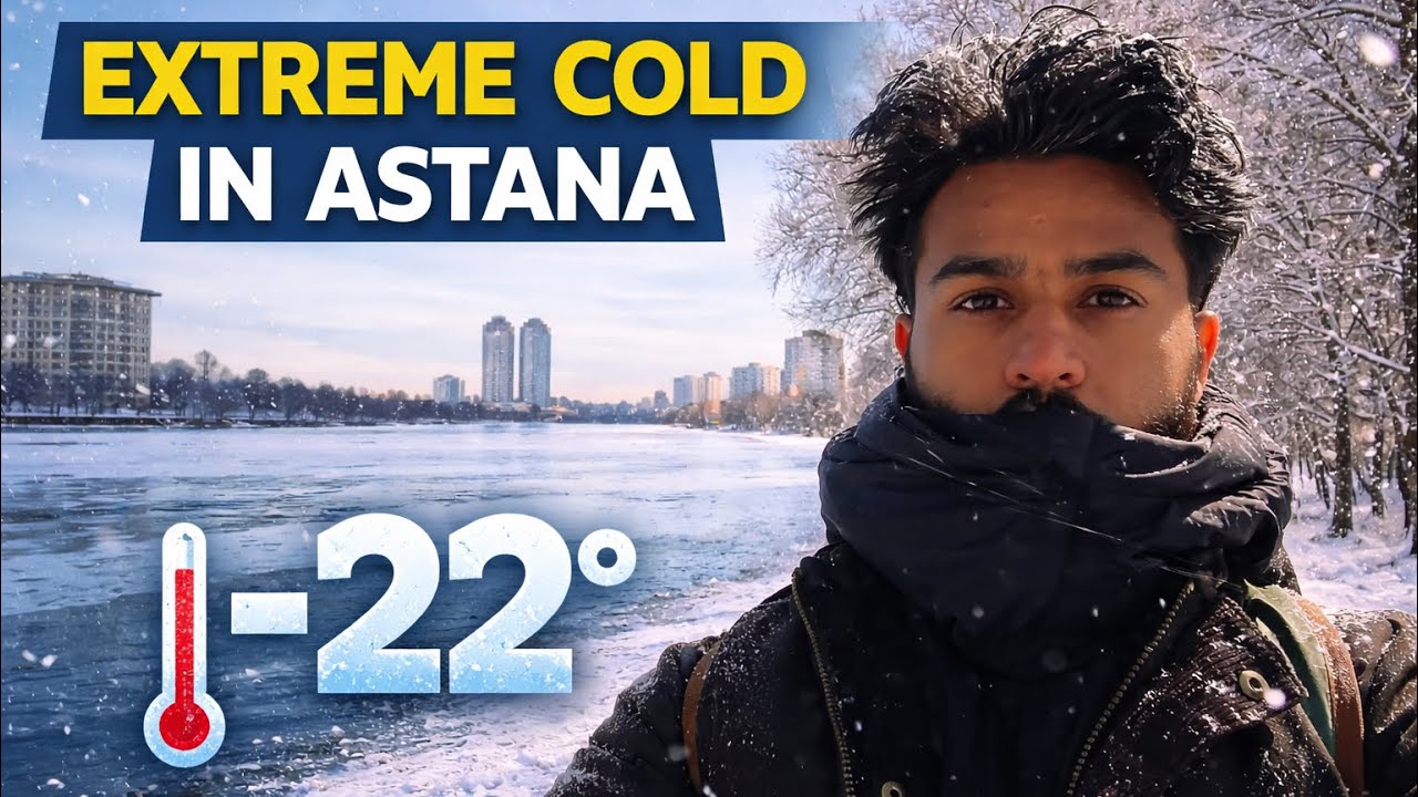 Astana in Extreme Cold 🇰🇿| Frozen Rivers, Winter Vibes & City Lights