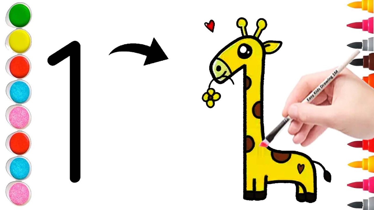 How to draw giraffe from number  1 step by step drawing for kids ||